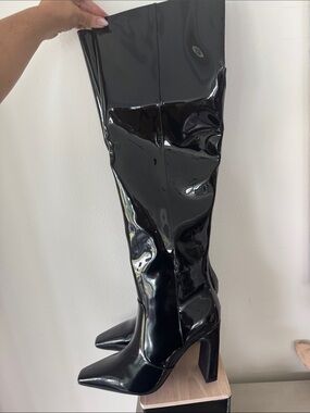 INC Black Patent Over-the-Knee Stiletto Boots - Women